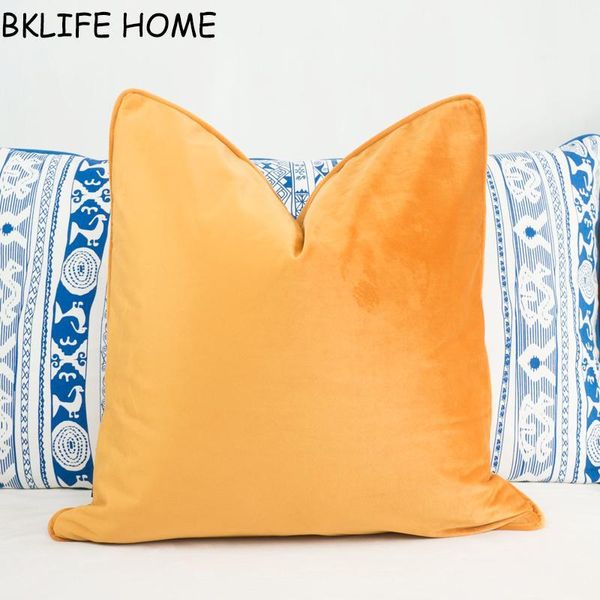 

piping design brown yellow velvet cushion cover pillow case soft pillow cover no balling-up without stuffing1