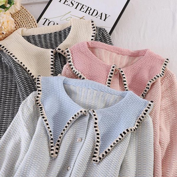 

korean style knitted sweaters cardigans women doll collar long sleeve sweet ladies students spring autumn coats 20201, White