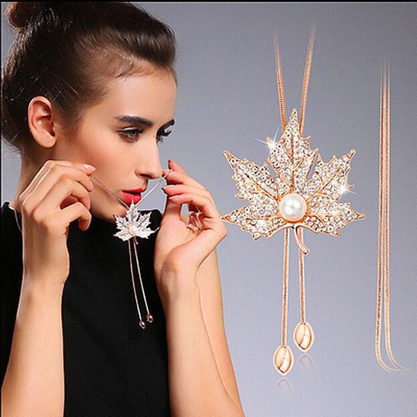 

lwmmd cute simulated-pearl long sweater chain necklace vintage accessary crystal mujer statement necklace, Silver