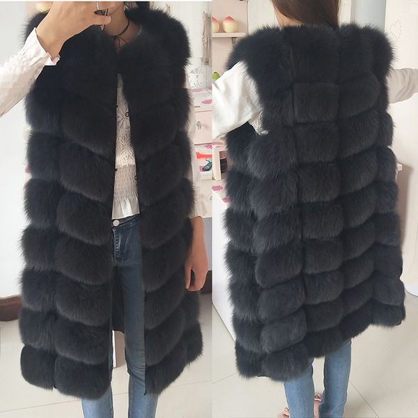 

100% fox vest women's pretty warm coat. natural coat jacket real fur coats 201103, Black