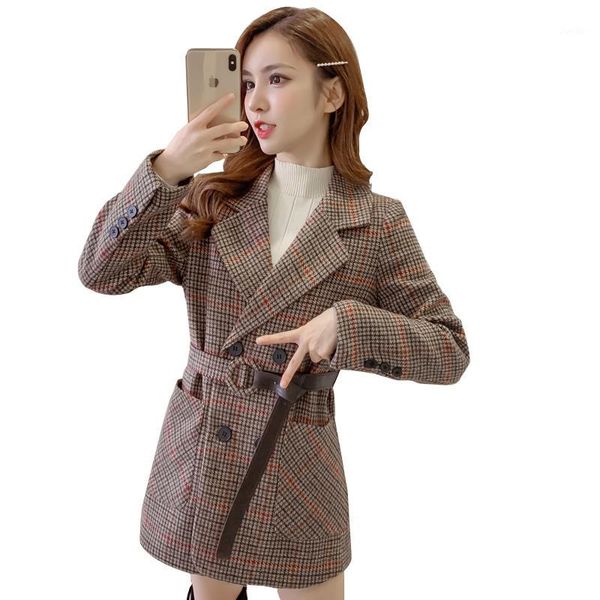 

blaser femme sweet blazer plaid suit coat office ladies work autumn winter thicken casual retro pink blazer jacket with belt1, White;black