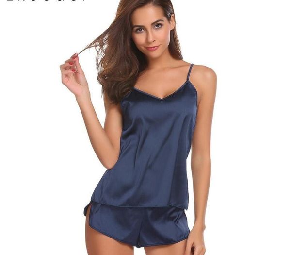 

ekouaer лета женщин пижамы sexy пижама set solid регулируемый ремень cami топ шорты атласная пижама сыпучие женский nightwear99, Black;red
