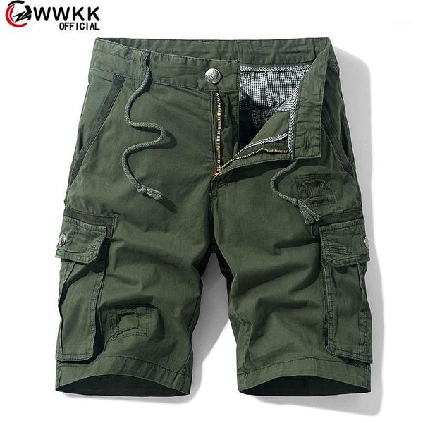 

men's shorts 2021 mens cargo summer army green cotton men loose multi-pocket homme casual bermuda trousers 381, White;black