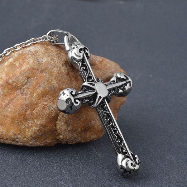 

pendant necklaces mens cross necklace stainless steel long link chain silver color man gothic erkek kolye jewellery
