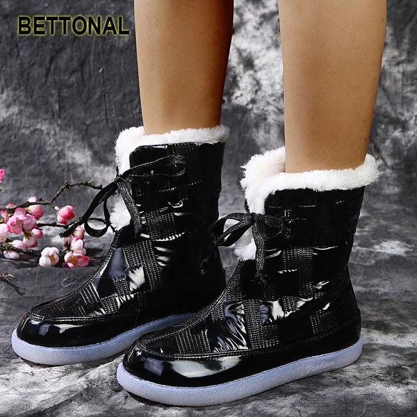 

bettonal big size 41 42 43 fashion booties warm fur plush female winter ankle women snow boots women's shoes for woman silver, Black