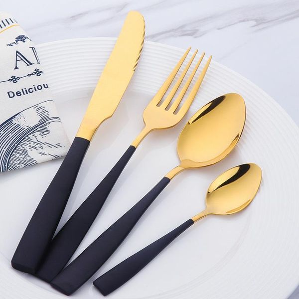 

blackgold western stainless steel cutlery flatware set soup spoon steak knife dinner fork set tableware for l