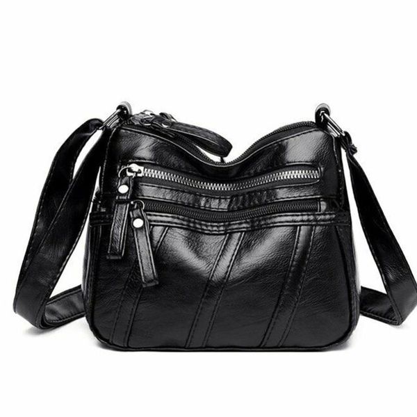 

female soft pu leather multi-pocket mother small black bag ladies shoulder bags leather women crossbody bags