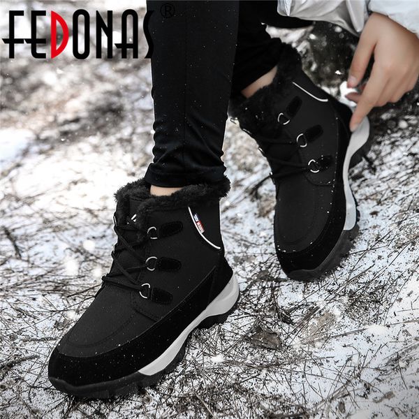 

fedonas ladies quality snow boots winter warm women ankle boots flats platform casual basic shoes woman brand short boots 201031, Black
