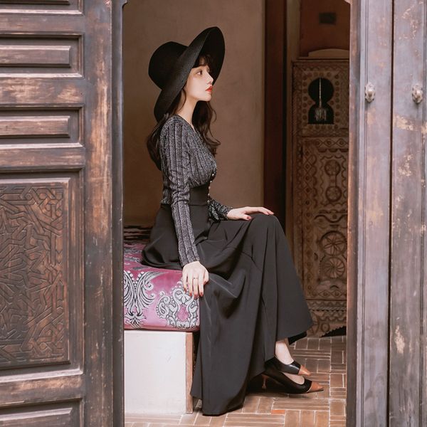 

vintage female vhs cleavage full sleeve night party dresses girly empire ankle length dress long 2021 spring v4g5, Black;gray