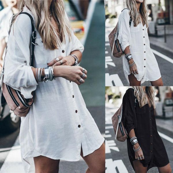

summer new long blouse blusas shirts for women outdoor beach cover up button casual sunscreen blouse top, White
