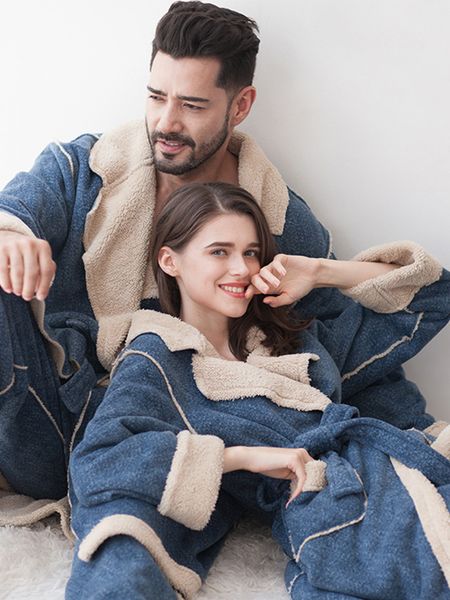 

flannel women men robe thick warm winter sleepwear nightgown pajamas dressing gown babydolls kimono bathrobe plus size, Black;brown