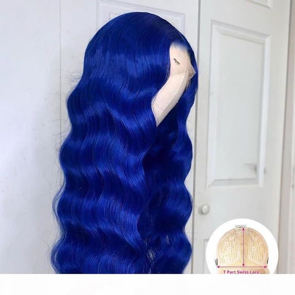 

150% blue colored wig blonde t part lace human hair wigs body wave wig brazilian remy hair for women middle part, Black;brown