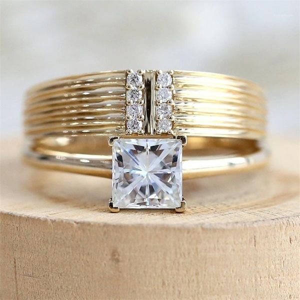 

cluster rings 2pcs/set exquisite women simple rhinestones zircon ring set for accessories jewelry anniversary engagement gift1, Golden;silver
