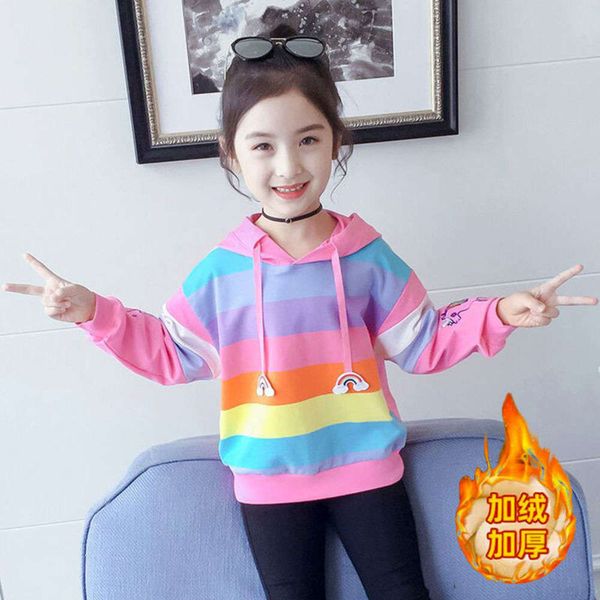 

autumn girls' sweater 2020 new cuhk and winter plush long sve base hooded children's coat, Black