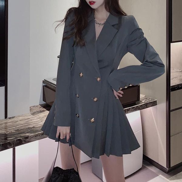 

blazer dress women korean long sleeve suit dress winter one-piece lady casual office clothes 2021 fashion designer mini, Black;gray