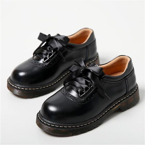 

new british style retro genuine leather children shoes girls princess dress student moccasins comformance baby toddler kids 03, Black;grey
