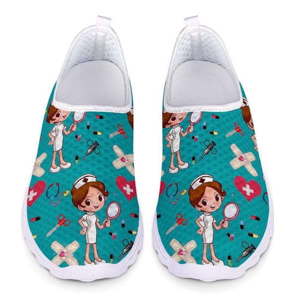 

forudesigns nursing shoes for women cute cartoon nurse doctor printed slip on flats sneakers spring/autumn casual ladies shoe 201105, Black