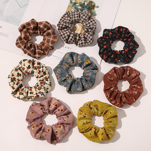 

floral striped hair scrunchies women plaid elastic hair bands corduroy scrunchy headband ponytail holder winter accessoires
