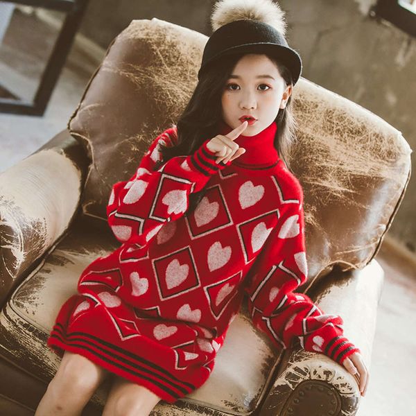 

mink like girls' 2020 winter high collar long sweater korean version zhongda children's clothing, Blue