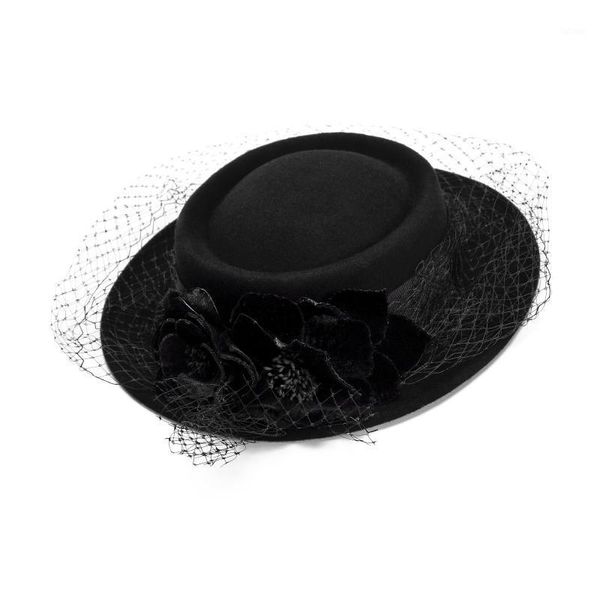 

fedoras wedding woman hat black fascinators elegant fashion hats flowers veil prom jazz banquet cocktail wool felt caps1, Blue;gray