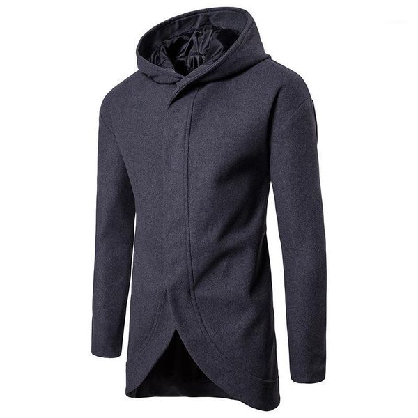 

men's duster solid color melton mid-length hooded design fashion slim fit men's duffle coat1, Black