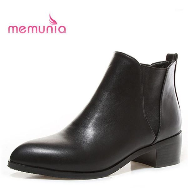 

boots memunia arrive 2021 ankle for women comfortable med heels fashion round toe winter plus size 32-441, Black