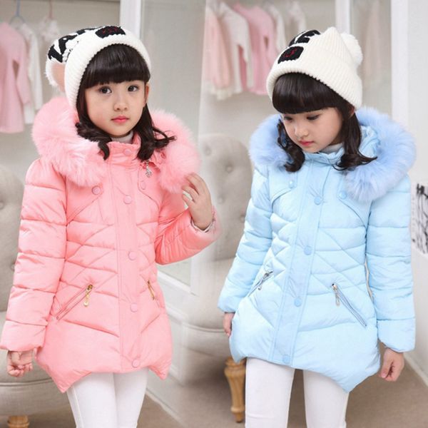 

new winter girls jacket autumn girls warm coat artificial fur fashion long kids hooded jacket cotton coat for girl outerwear lj201125, Blue;gray