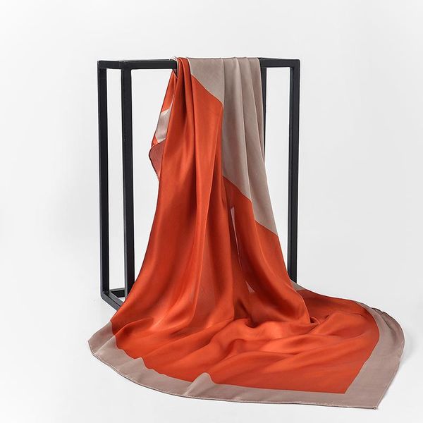 

2020 new brand scarf 100% silk feeling shawl scarf foulard orange color blocks square scarves hijab wraps 90x90cm1, Blue;gray