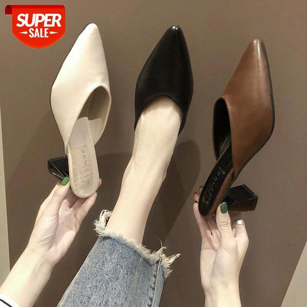 

new women concise fashion ankle shoes woman pointed toe square heel high heels 2020 summer wedding shoes zapatos de mujer #ag8v, Black
