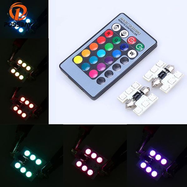 

possbay led rgb changing car dome light+ remote controller set kit automobiles accessories interior decoration light1
