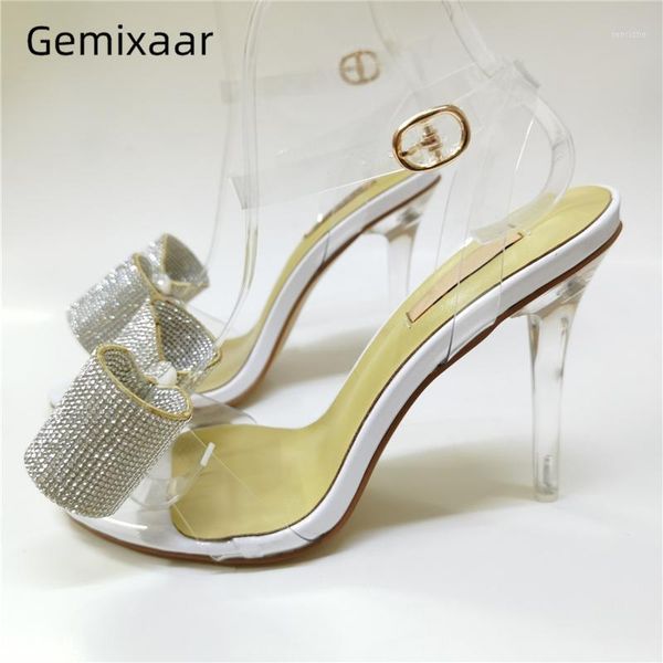 

pvc transparent gladiator sandals women jeweled rhinestone butterfly-knot ankle strappy clear thin heel summer shoes1, Black