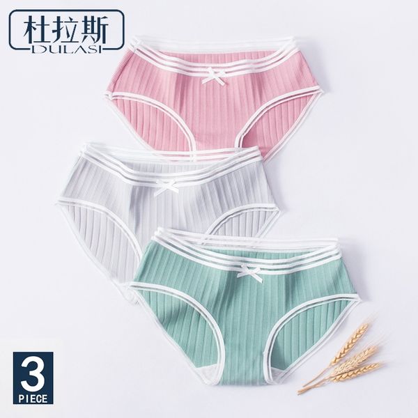 

cotton bow panties women underwear striped briefs breathable for girls panty lady mid-waist seamless underpants dulasi 3pcs/lot y200425, Black;pink