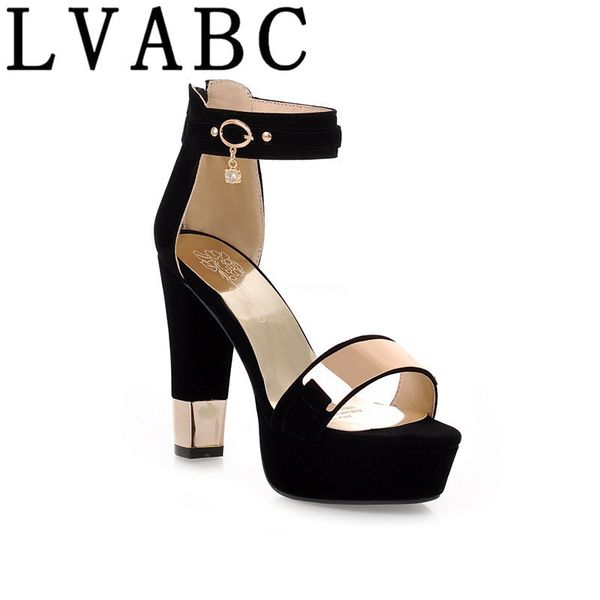 

lvabc 2018 summer platform sandals women ladies shoes thick heels sandals high heels suede fashion sandals plus size 33-45 g09 y200623, Black