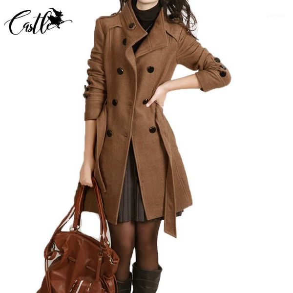

plus size -5xl women woolen coats 2017 new female winter elegant wool blends trench coat ladies windbreaker outwear overcoat1, Tan;black