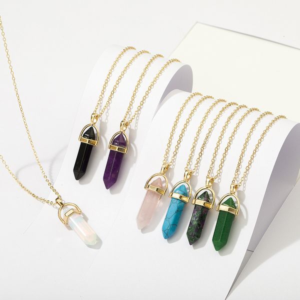 

reiki healing crystal hexagon stone pendant chakra rose tiger eye crystal gold necklaces wholesale energy pendants necklace jewelry, Silver