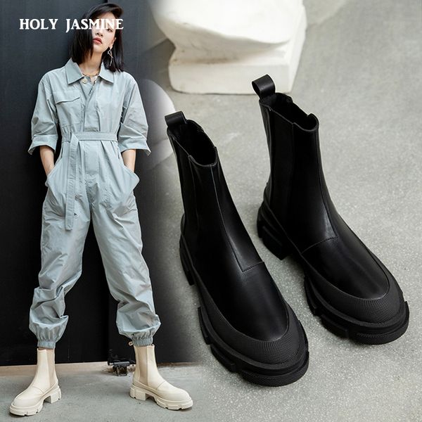 

fashion women motorcycle genuine leather round toe platform party autumn winter short botas feminina ankle boots q1104, Black