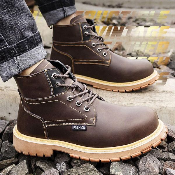 

boots high-non-slip wear-resistant work shoes leather anti-piercing safety, Black