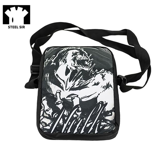 

fashion punk men bag black canvas casual crossbody bag printing message
