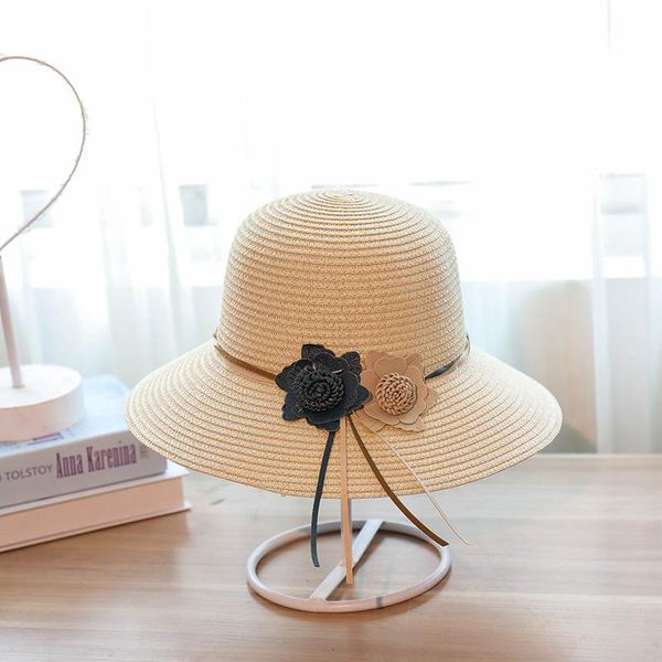 

jiangxihuitian 2018 retail 5 colors summer women flower simple wavy large brimmed straw hat girls beach hats wmtahm xhlove, Black;white