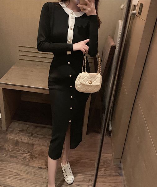 

pearl button knitted cardigan women's autumn 2020 new mid length skirt set