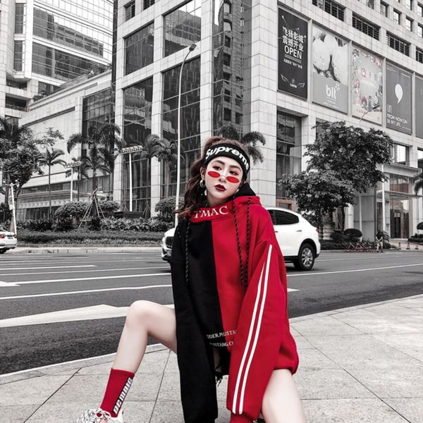 

stitching double cap men and women couple hoodies sweatshirts for men hood harajuku high street loose stree c0127, Black