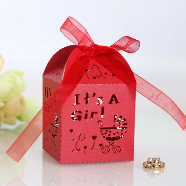 

gift wrap 50pcs/lot wedding home decoration box laser cut "its a girl&it's boy" baby shower gender revealing party candy