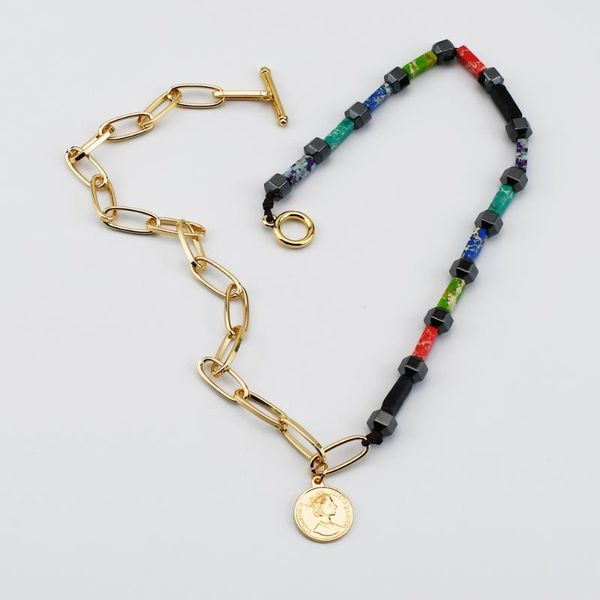

2020 trendy natural stone and hematite necklace half metal gold color queen coin pendant necklace unique fashion jewelry women, Silver