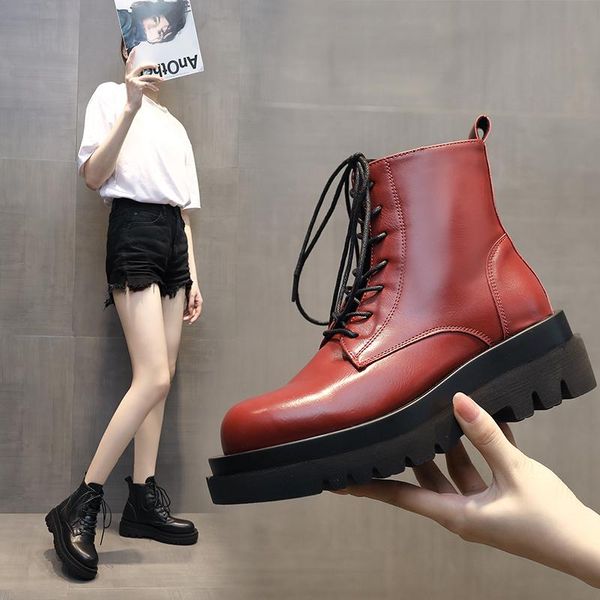 

winter boots lady boots-women women's rubber shoes rain booties ladies luxury designer round toe lace up flat heel 2020 rock, Black