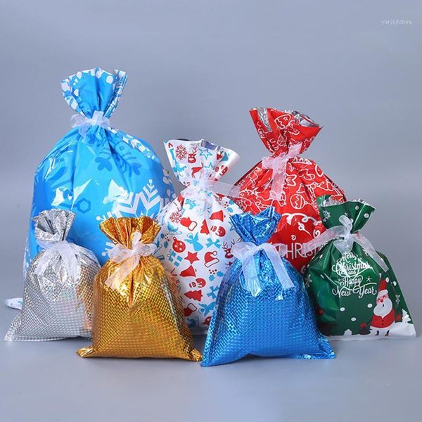 

5pcs christmas sacks reusable drawstring wrap present gift storages w/ribbon1