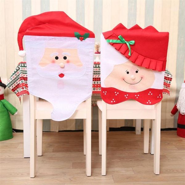

new xmas mr and mrs santa claus christmas dining dinner table chair back cover decoration new year home decoration1