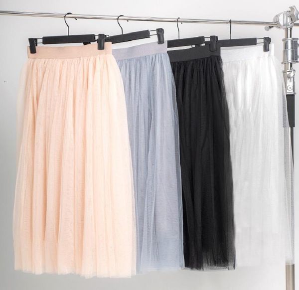 

white midi skirt female high waist black party mesh puff loose casual women's bottoms plus size