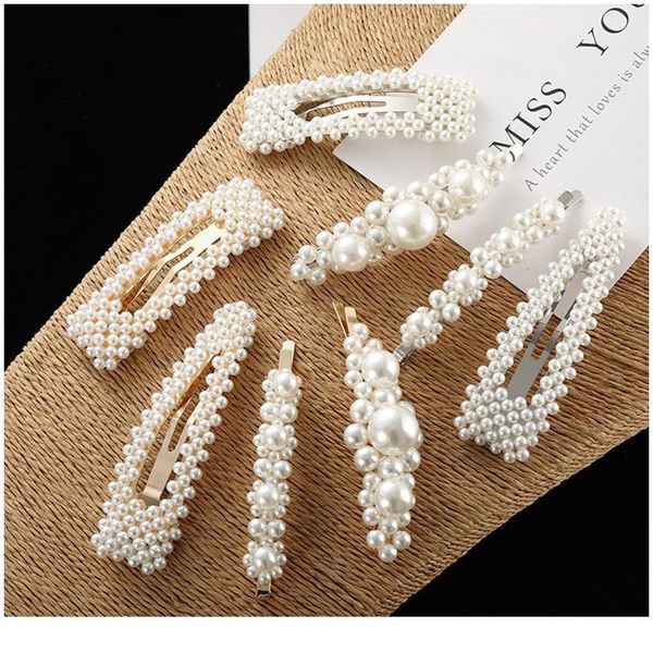 

1pc gold silver color metal pearl hairpins shinning girls hair clips barrettes headwear hair clamps styling tools acc qylngd, Black;brown