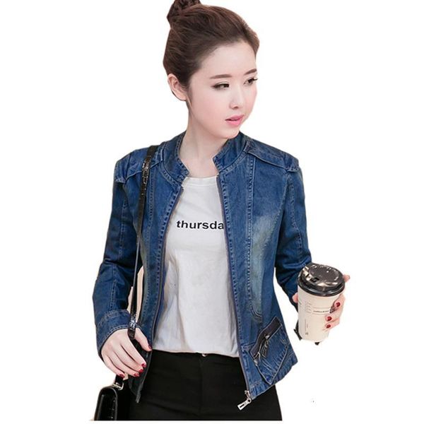 

plus size short denim jacket women autumn stand collar bomber jacket ladies cardigan casual jeans jacket jaquetas feminino ym664, Black;brown