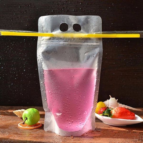 

pouch beverage plastic drink juice packaging bag milk coffee with handle and holes for straw